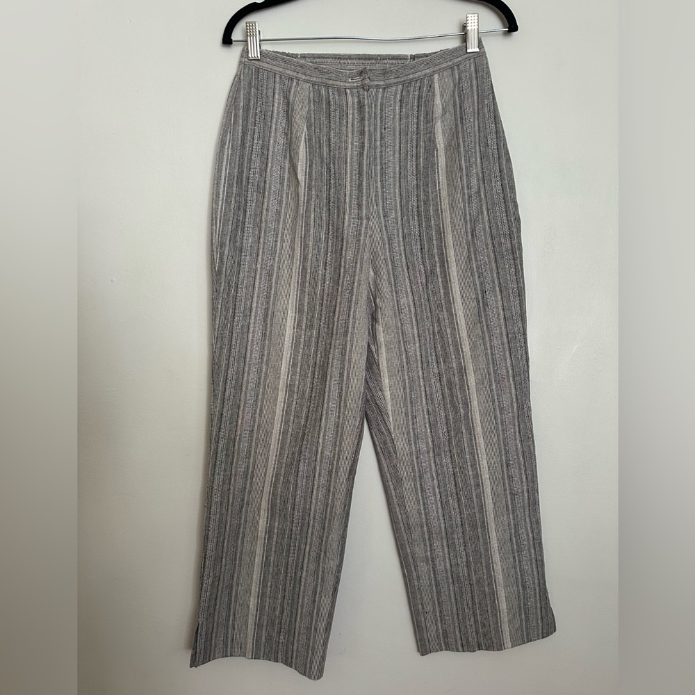 Dialogue Boho Linen & Cotton Stripe Cropped Pants